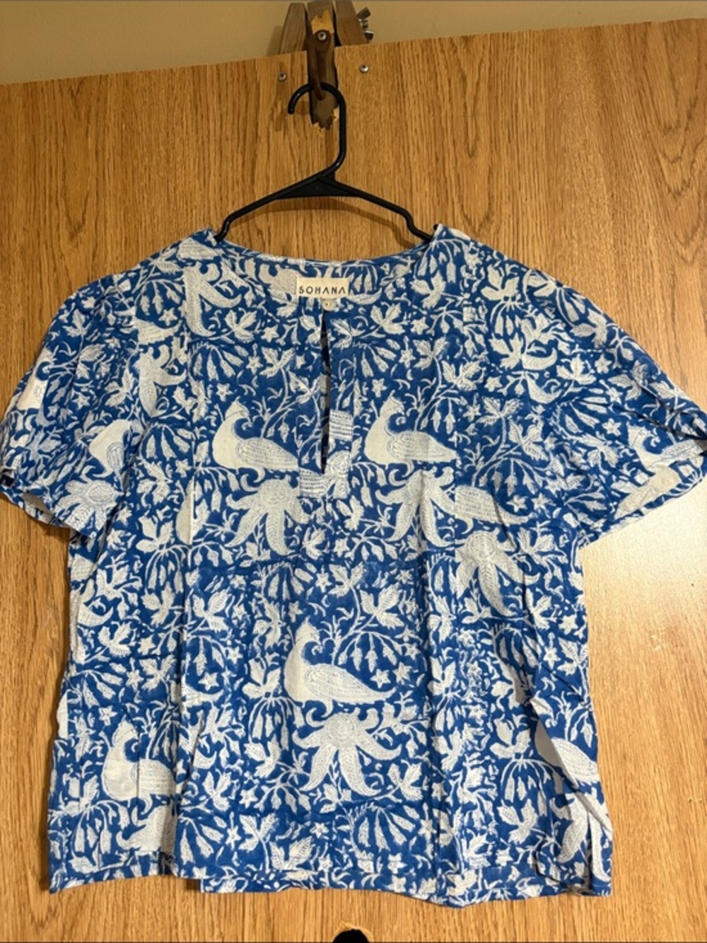 Sohana Blue & White Printed Short-Sleeve Blouse